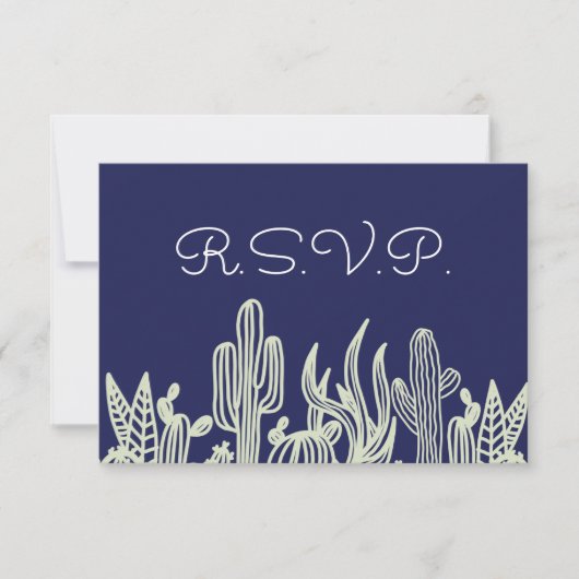 Modern Starry Sky en Cactus Navy Wedding RSVP (Voorkant)