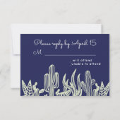 Modern Starry Sky en Cactus Navy Wedding RSVP (Achterkant)