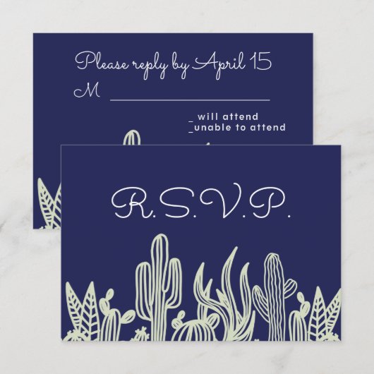 Modern Starry Sky en Cactus Navy Wedding RSVP (Voorkant / Achterkant)