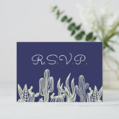 Modern Starry Sky en Cactus Navy Wedding RSVP Kaartje (Staand voorkant)