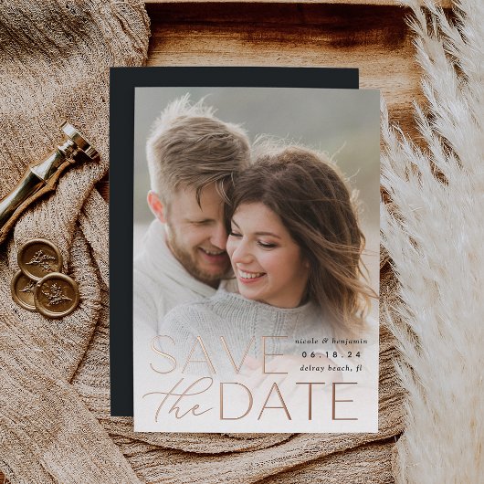 Modern Statement | Verticale foto Save The Date Folie Uitnodiging