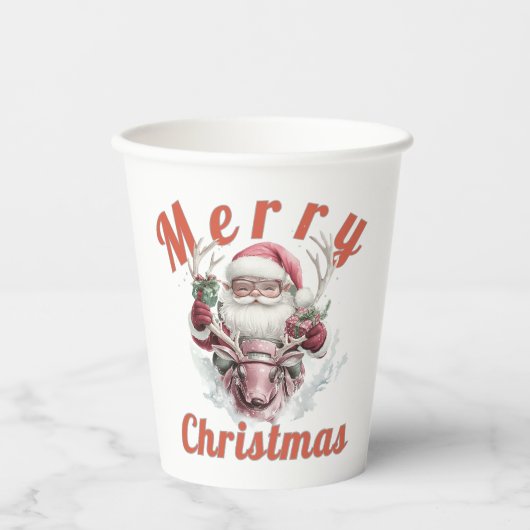 Modern Steampunk Santa and Robot Reindee Paper cup Papieren Bekers (Voorkant)