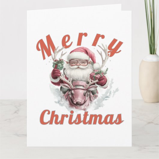 Modern Steampunk Santa and Robot Reindeer Holiday  Kaart (Voorkant)