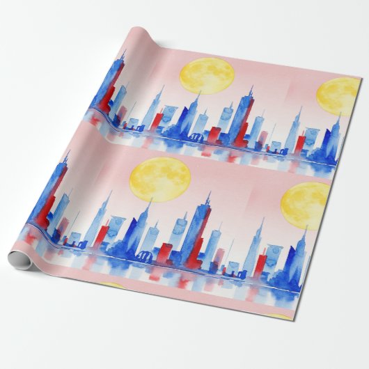 Modern stedelijk landschap cadeaupapier (Uitgerold)