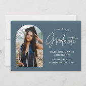 Modern Steel Blue Arch Photo Afstuderen Aankondiging (Voorkant)