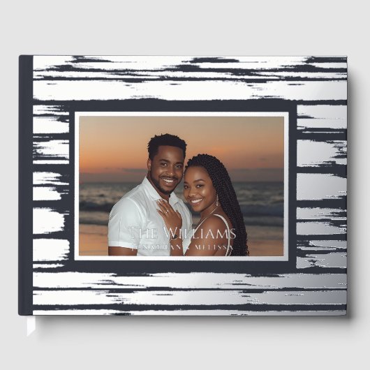 Modern Steel Grey Folie bruiloft gastenboek Beachy (Voorkant)