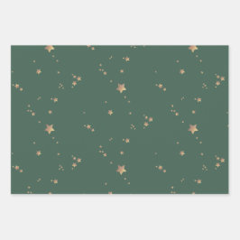 Modern Sterren | Minimalistische Witte Groene Rode Inpakpapier Vel