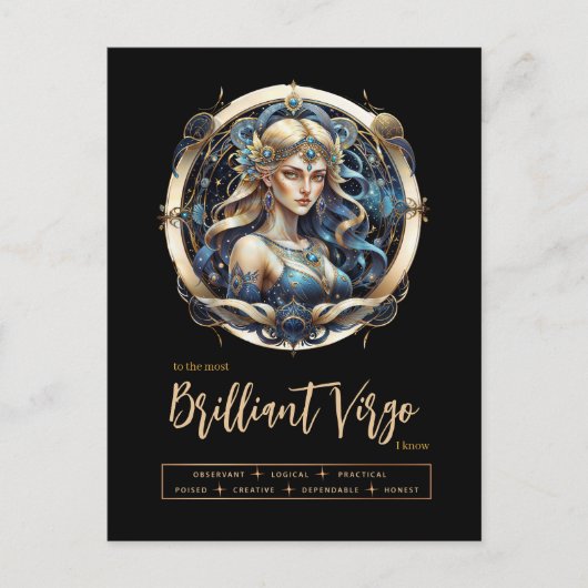 Modern sterrenbeeld Blauw Goud Maagd Verjaardag Briefkaart (Voorkant)