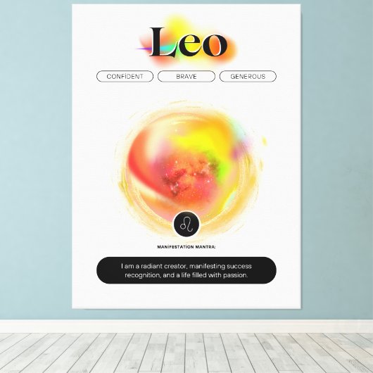 Modern sterrenbeeld Leo Quote | elementenvuur Canvas Afdruk (Insitu (Houten vloer))