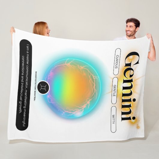 Modern sterrenbeeld Tweelingen Quote Air Element Fleece Deken (In situ)