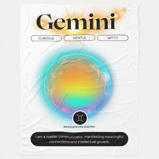 Modern sterrenbeeld Tweelingen Quote Air Element Fleece Deken (Voorkant)