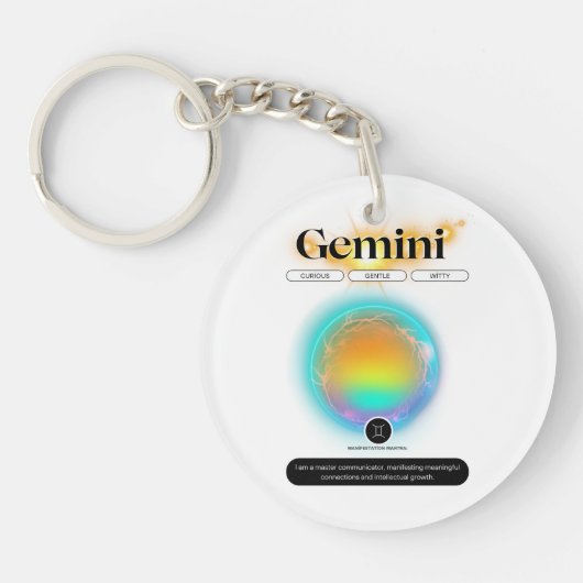 Modern sterrenbeeld Tweelingen Quote Air Element Sleutelhanger (Voorkant)
