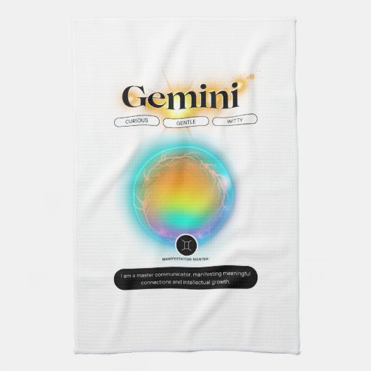 Modern sterrenbeeld Tweelingen Quote Air Element Theedoek (Verticaal)