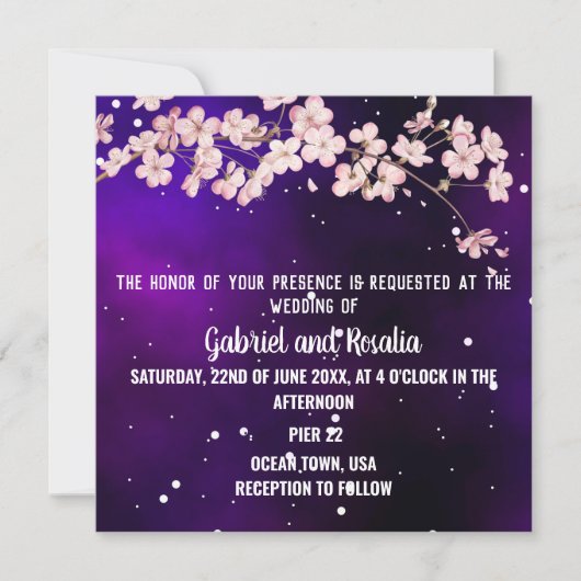 Modern Sterrennacht Sky & Cherry Blossom Wedding Kaart (Voorkant)