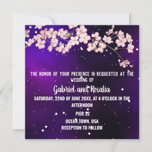 Modern Sterrennacht Sky & Cherry Blossom Wedding Kaart