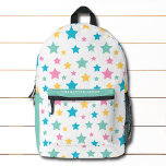 Modern Sterrenpatroon Roze Mint Gepersonaliseerde  Bedrukte Rugzak<br><div class="desc">Modern Star Pattern Pink Mint Gepersonaliseerde Naam Rugzak beschikt over een modern sterpatroon in roze,  geel,  munt en blauw op een witte achtergrond met uw gepersonaliseerde naam,  monogram of tekst. Perfect voor school,  sport,  sportschool,  reizen en meer. Ontworpen door ©Evco Studio www.zazzle.com/store/evcostudio</div>