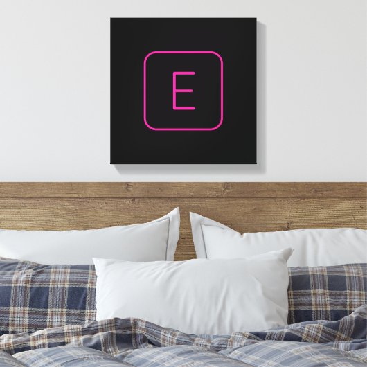 Modern Stijl Initiaal Monogram | Roze & Zwart Canvas Afdruk (Insitu (Slaapkamer))
