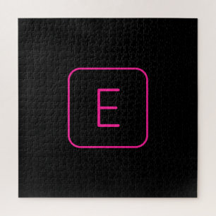 Modern Stijl Initiaal Monogram   Roze & Zwart Legpuzzel