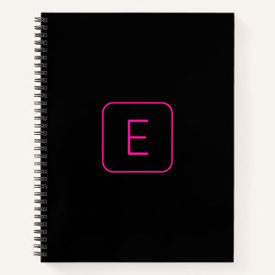 Modern Stijl Initiaal Monogram Roze & Zwart Notitieboek