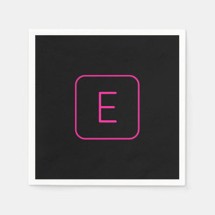 Modern Stijl Initiaal Monogram   Roze & Zwart Servet
