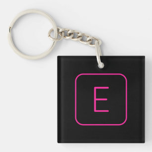 Modern Stijl Initiaal Monogram Roze & Zwart Sleutelhanger