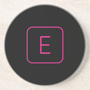 Modern Stijl Initiaal Monogram   Roze & Zwart Zandsteen Onderzetter