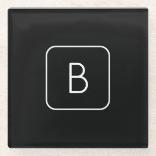 Modern Stijl Initiaal Monogram Wit & Zwart Glazen Onderzetter