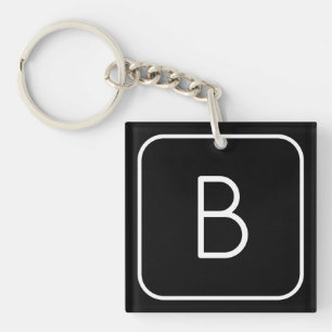 Modern Stijl Initiaal Monogram Wit & Zwart Sleutelhanger