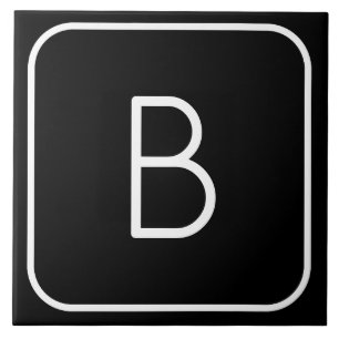 Modern Stijl Initiaal Monogram   Wit & Zwart Tegeltje