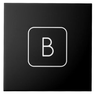 Modern Stijl Initiaal Monogram   Wit & Zwart Tegeltje