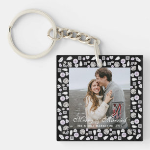 Modern Stijl koppel foto Zilver Diamanten frame Sleutelhanger