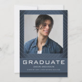 Modern Stijlvol 1 Fotoblauw Afstuderen Aankondiging (Voorkant)