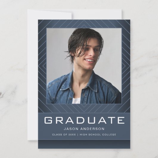 Modern Stijlvol 1 Fotoblauw Afstuderen Aankondiging (Voorkant)