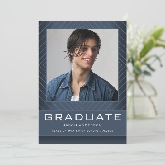 Modern Stijlvol 1 Fotoblauw Afstuderen Aankondiging (Staand voorkant)