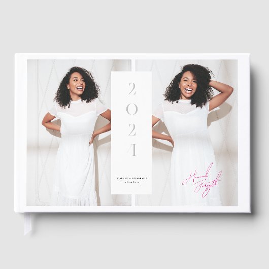 Modern stijlvol | 3 Foto Monogram Afstuderen Gastenboek (Voorkant)