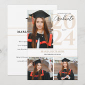 Modern stijlvol 3 fotocollage wit Afstuderen Aankondiging (Voorkant / Achterkant)