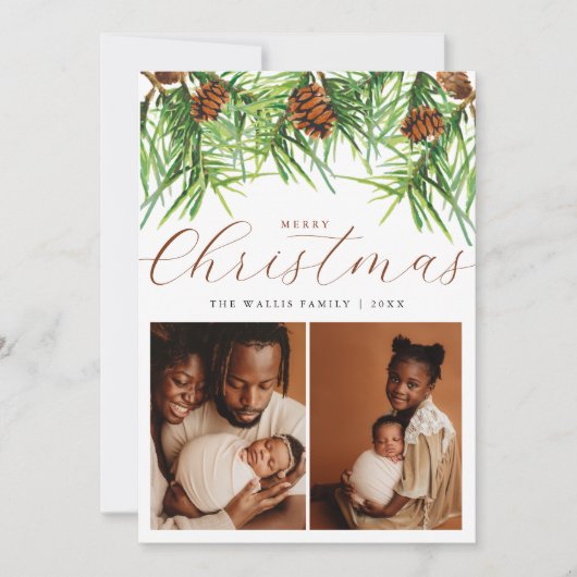 Modern & Stijlvol 4 Foto Collage Kerstdennen Feestdagenkaart (Voorkant)