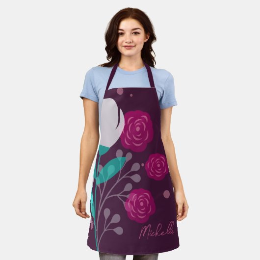 Modern Stijlvol, aangepast Schort in Floral Script (Gedragen)