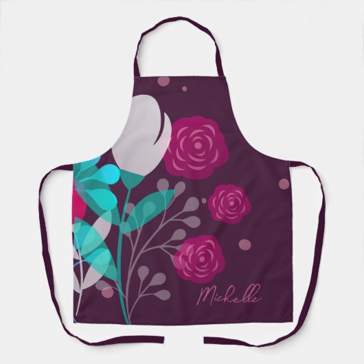 Modern Stijlvol, aangepast Schort in Floral Script (Voorkant)