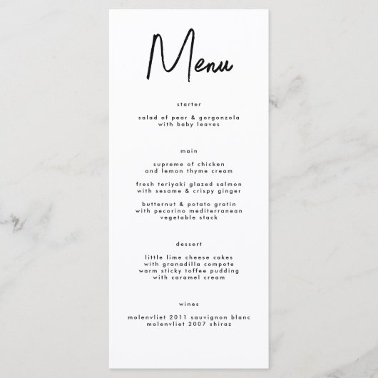 Modern stijlvol, aangepast zwart huwelijk menu (Voorkant)