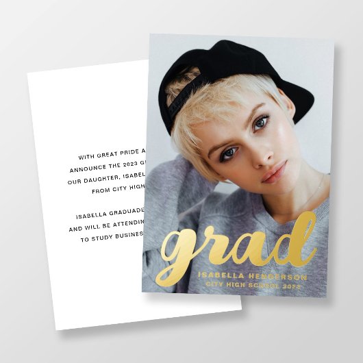 Modern stijlvol Afstuderen Gold voor foto's Folie Uitnodiging