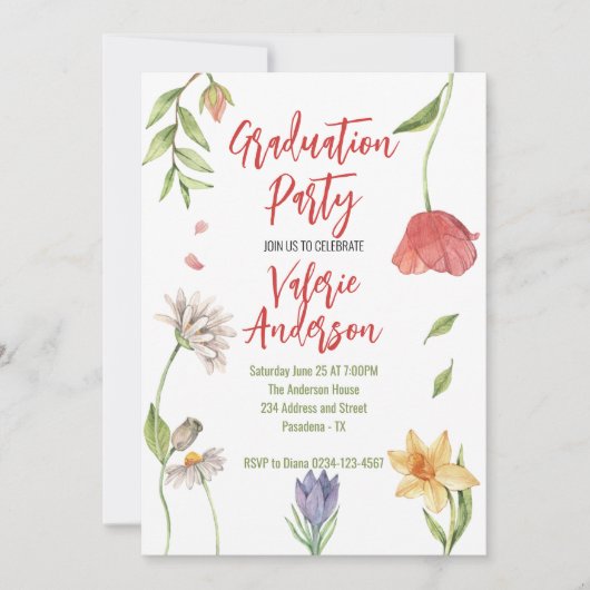 Modern Stijlvol afstuderen van wilde bloemen Kaart (Voorkant)