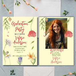 Modern Stijlvol afstuderen van wilde bloemen Kaart