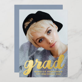 Modern Stijlvol Afstuderen voor foto's Dusty Blue  Folie Uitnodiging