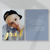 Modern Stijlvol Afstuderen voor foto's Dusty Blue  Folie Uitnodiging