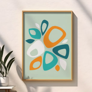Modern stijlvol Aqua Blauwgroen Sinaasappel Abstra Poster