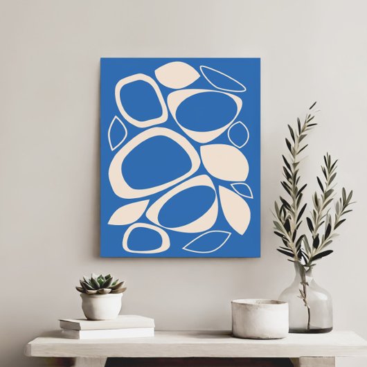 Modern stijlvol blauw crème Abstract patroon Canvas Afdruk