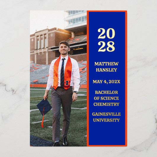 Modern stijlvol blauw foto Afstuderen aankondiging (Voorkant)