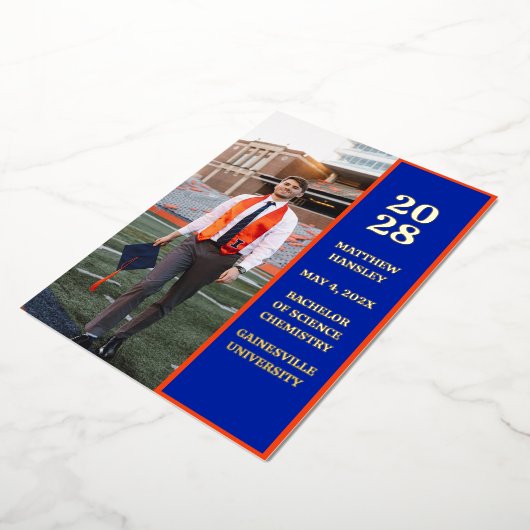 Modern stijlvol blauw foto Afstuderen aankondiging (Gedraaid)