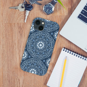 Modern stijlvol blauw Mandala Eenvoudig patroon Case-Mate iPhone Case